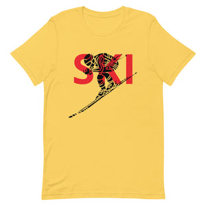 Short-Sleeve Unisex T-Shirt Red Ski and Skier