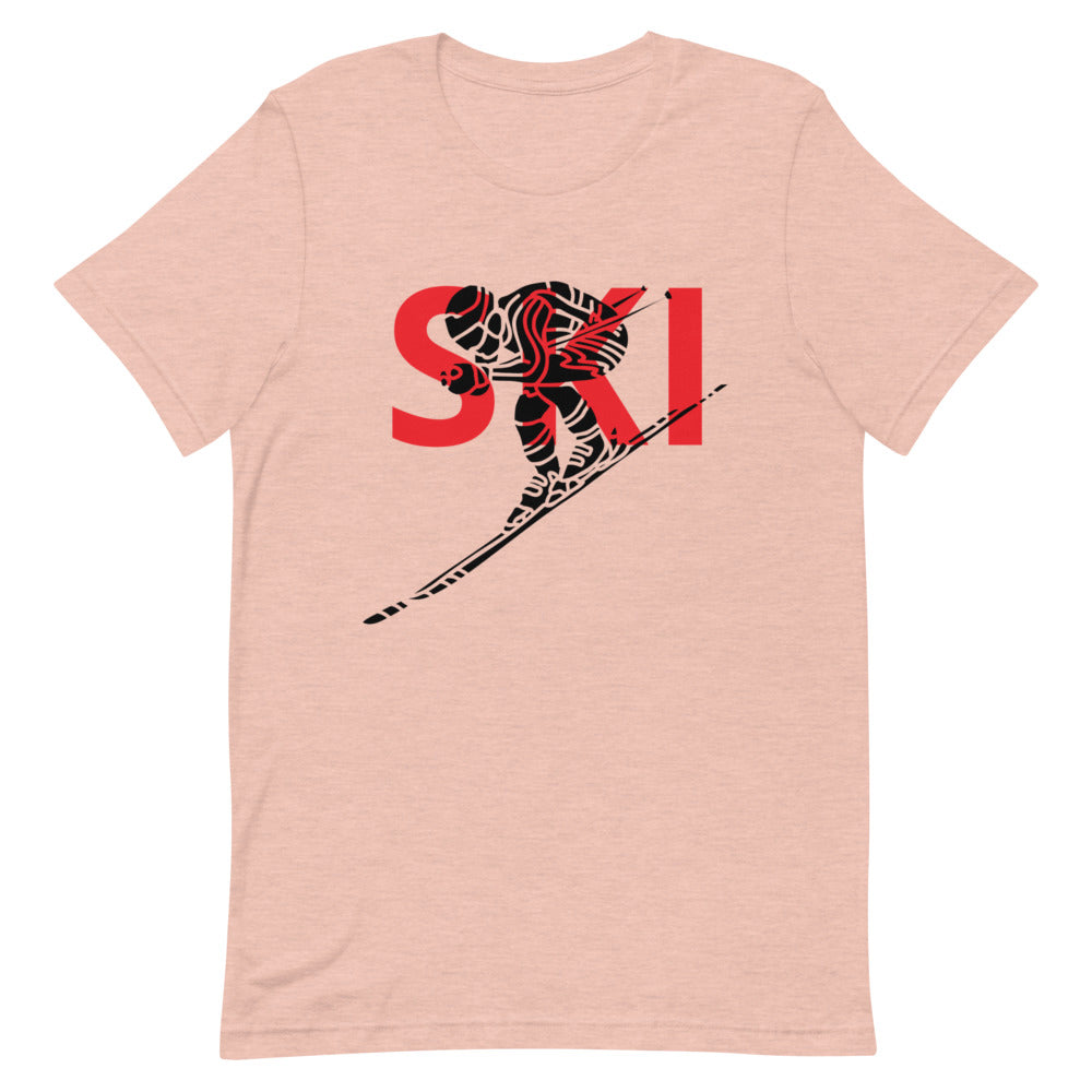 Short-Sleeve Unisex T-Shirt Red Ski and Skier