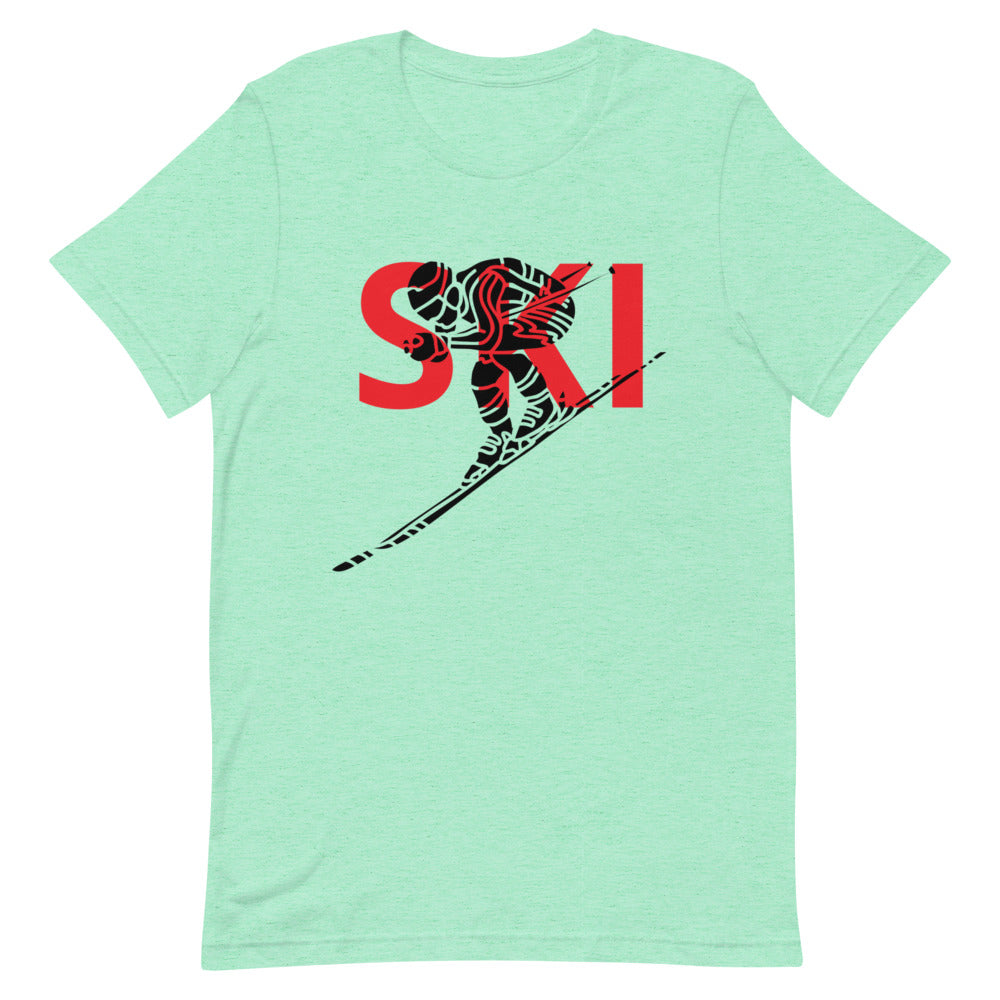 Short-Sleeve Unisex T-Shirt Red Ski and Skier