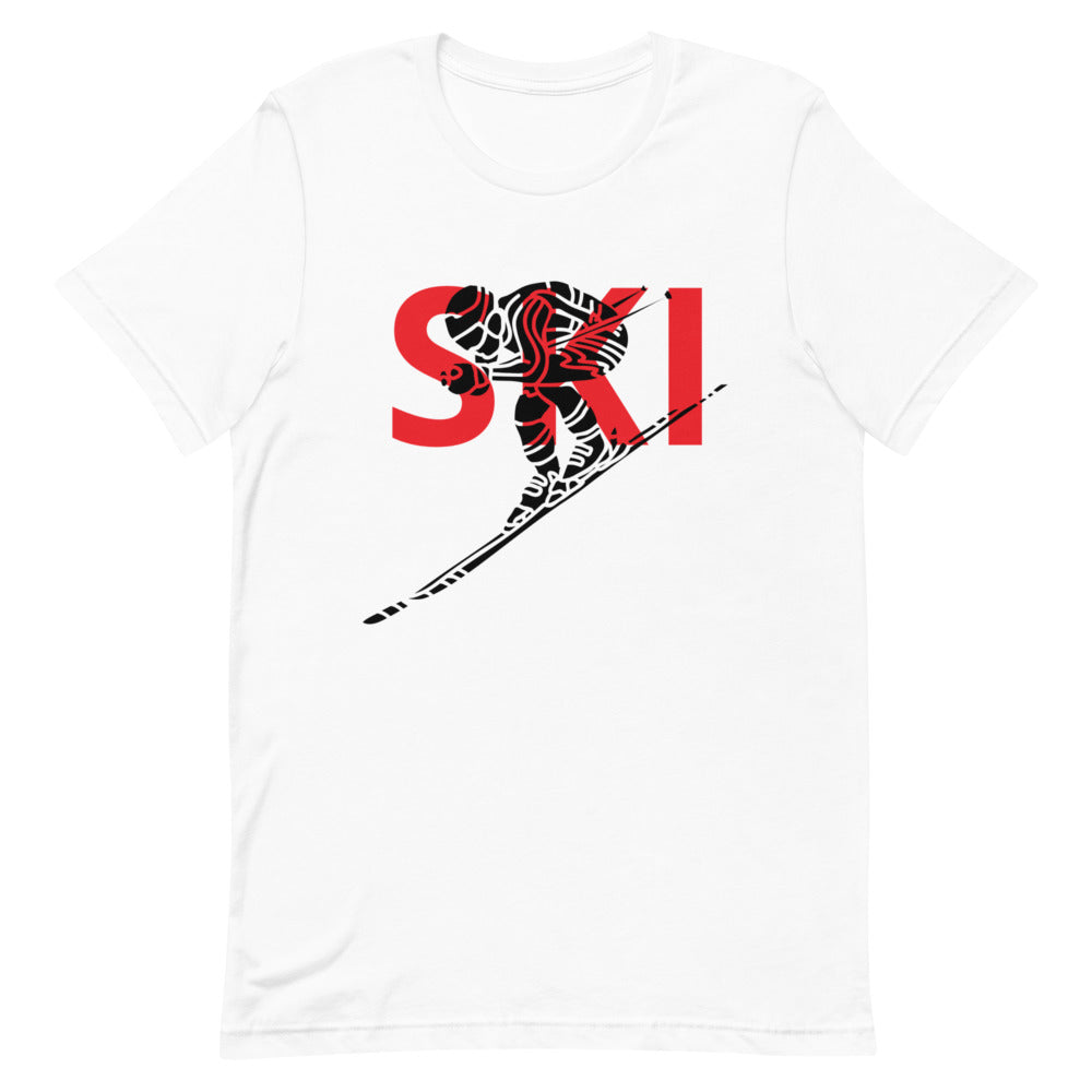 Short-Sleeve Unisex T-Shirt Red Ski and Skier