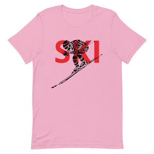 Short-Sleeve Unisex T-Shirt Red Ski and Skier