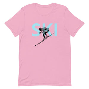 Short-Sleeve Unisex T-Shirt Blue Ski and Skier
