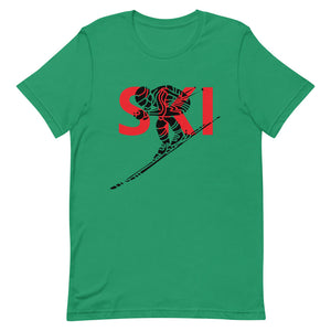 Short-Sleeve Unisex T-Shirt Red Ski and Skier