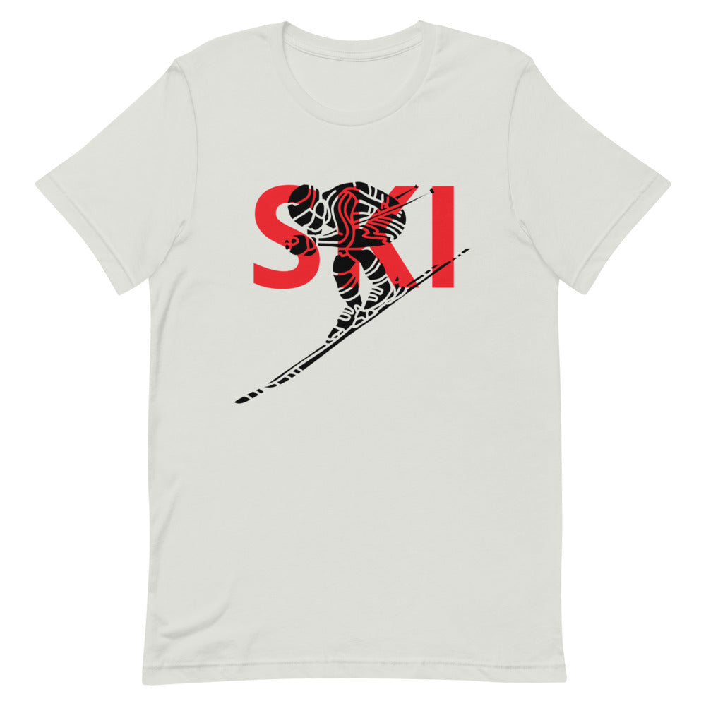 Short-Sleeve Unisex T-Shirt Red Ski and Skier