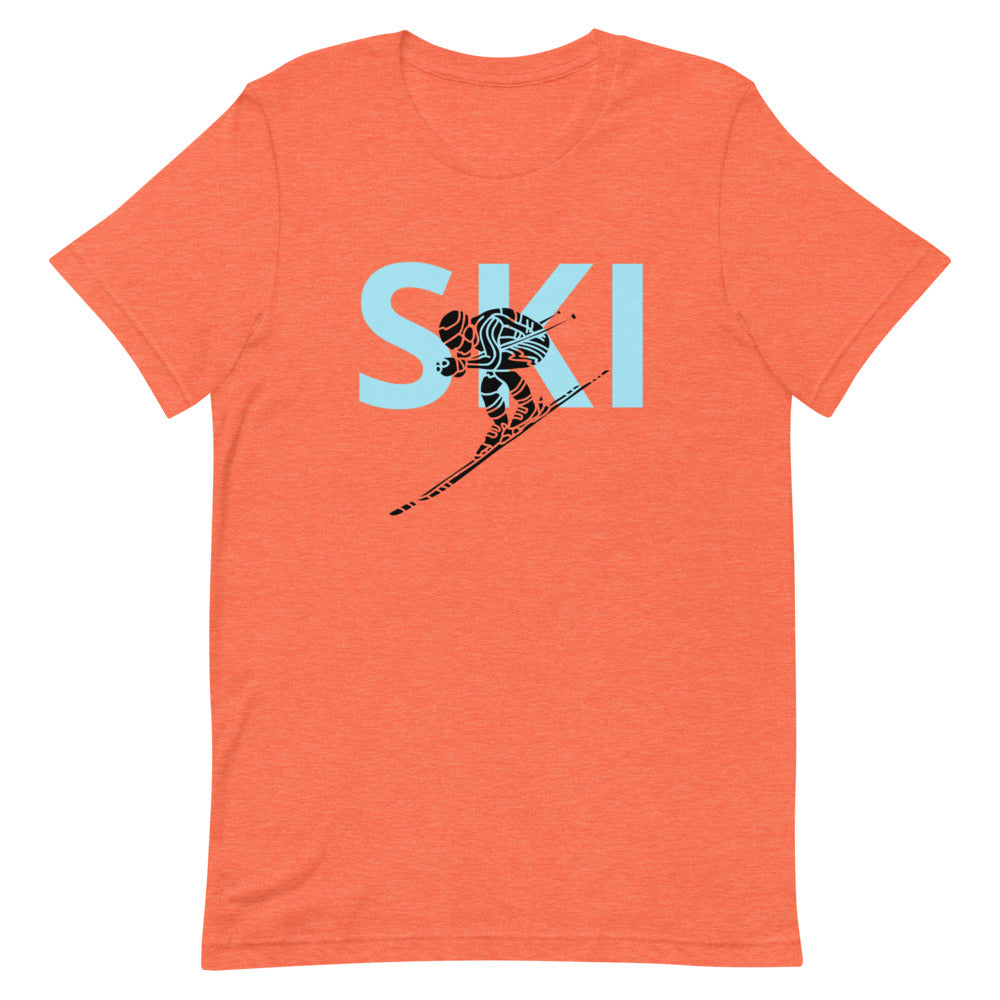 Short-Sleeve Unisex T-Shirt Blue Ski and Skier
