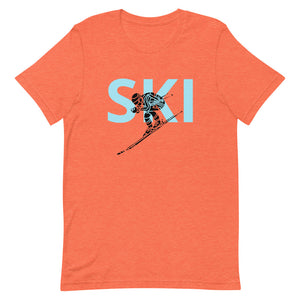 Short-Sleeve Unisex T-Shirt Blue Ski and Skier
