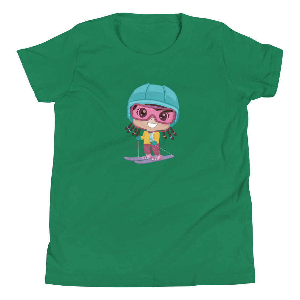 Youth Short Sleeve T-Shirt Young Girl Skier