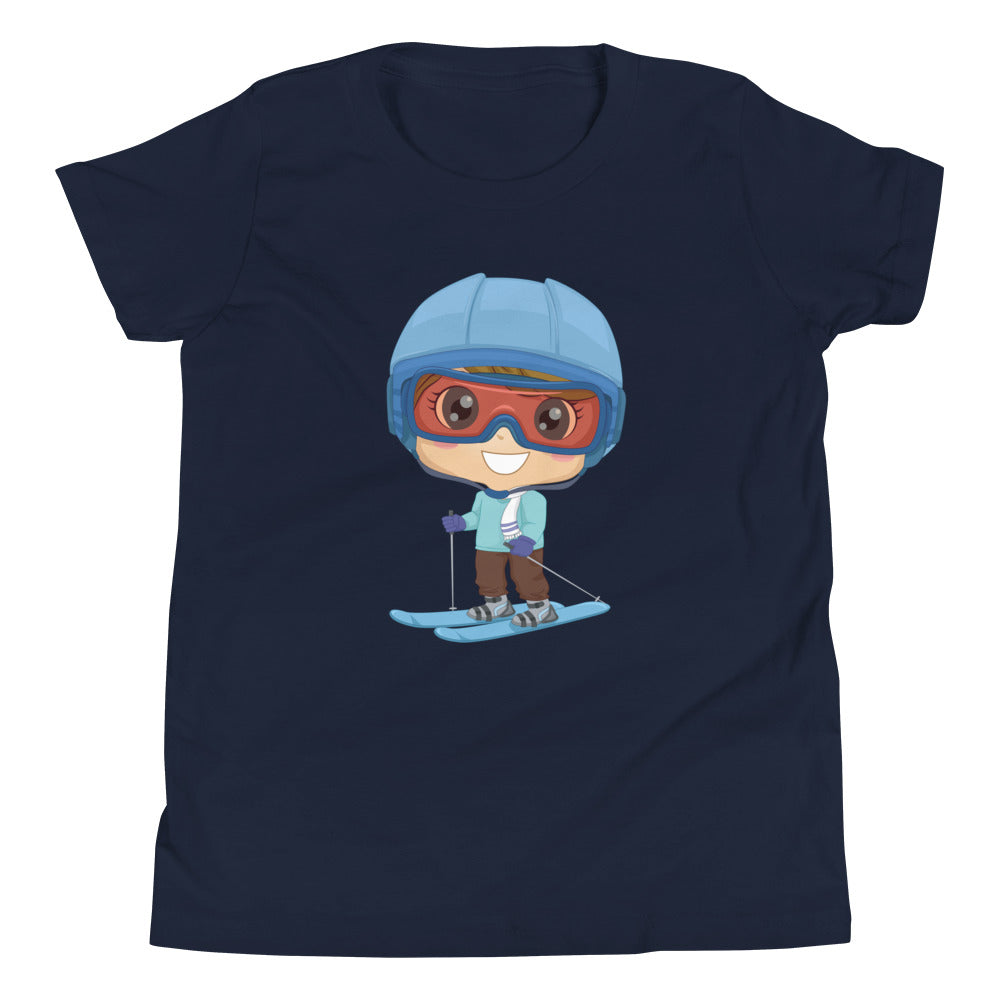 Youth Short Sleeve T-Shirt Young Boy Skier