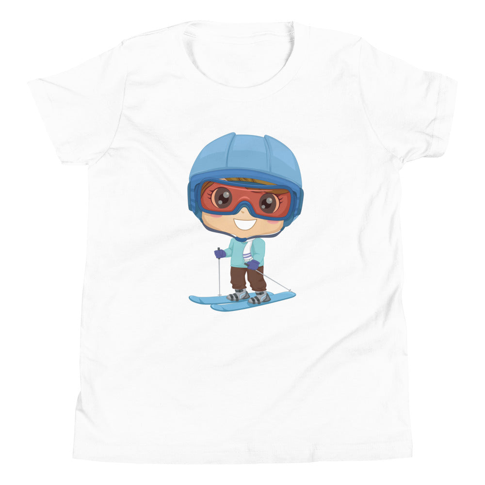 Youth Short Sleeve T-Shirt Young Boy Skier